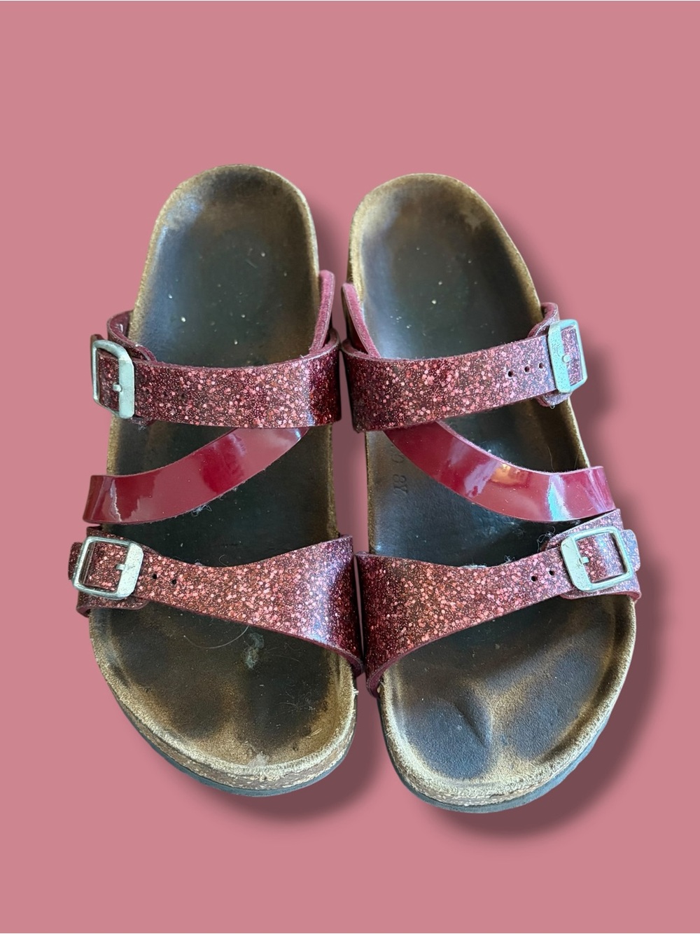 Burgundy Sparkle Birkenstock Arizona Kids Size 34